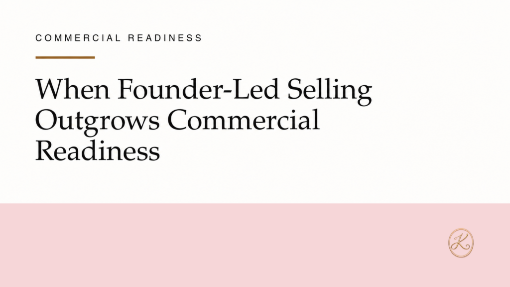 When Founder-Led Selling Outgrows Commercial Readiness Kelly Elliott Global Advisors campaign graphic reading When Founder-Led Selling Outgrows Commercial Readiness with the approved gold K mark